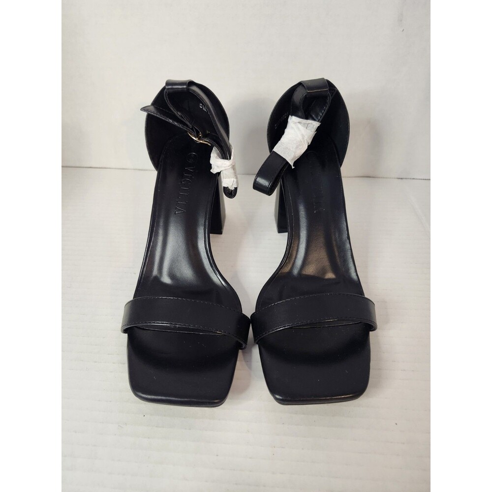 Vigilia Womenβs Fashion Sandals Black Block Heels Ankle Buckle Shoes Size 6